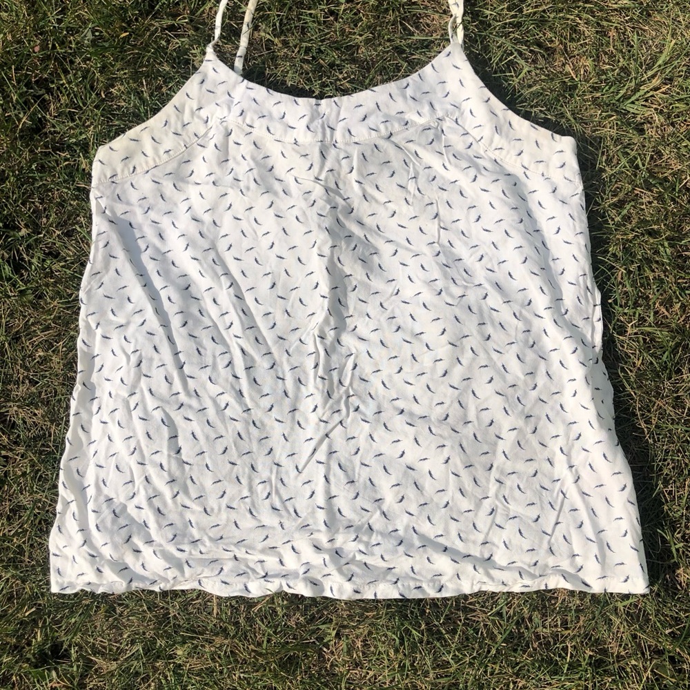 Vero Moda White Spaghetti-Strap Camisole with Black Feather Print